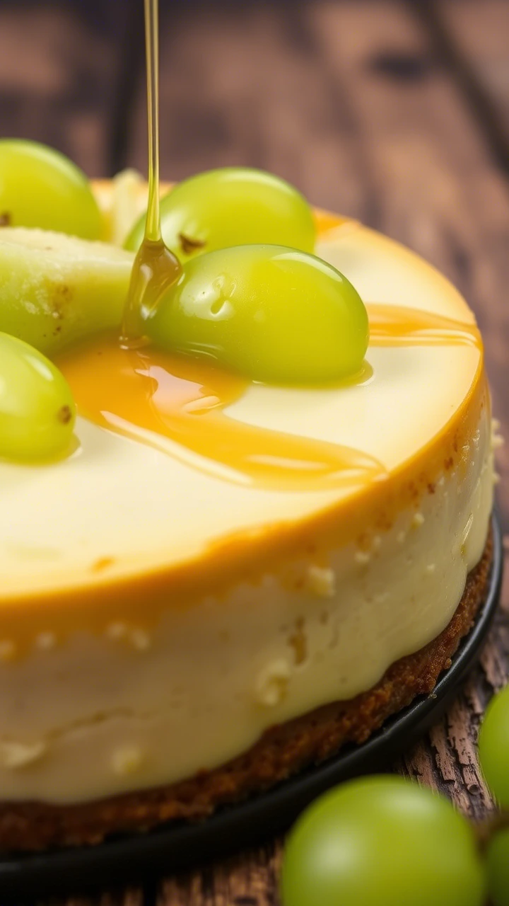 Tarta de queso con uvas verdes